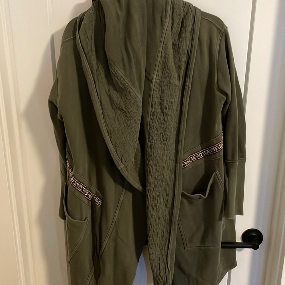 Free People army green sweatshirt coat